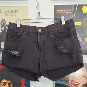 Billabong Black Distressed Jean Shorts with Frayed Hem